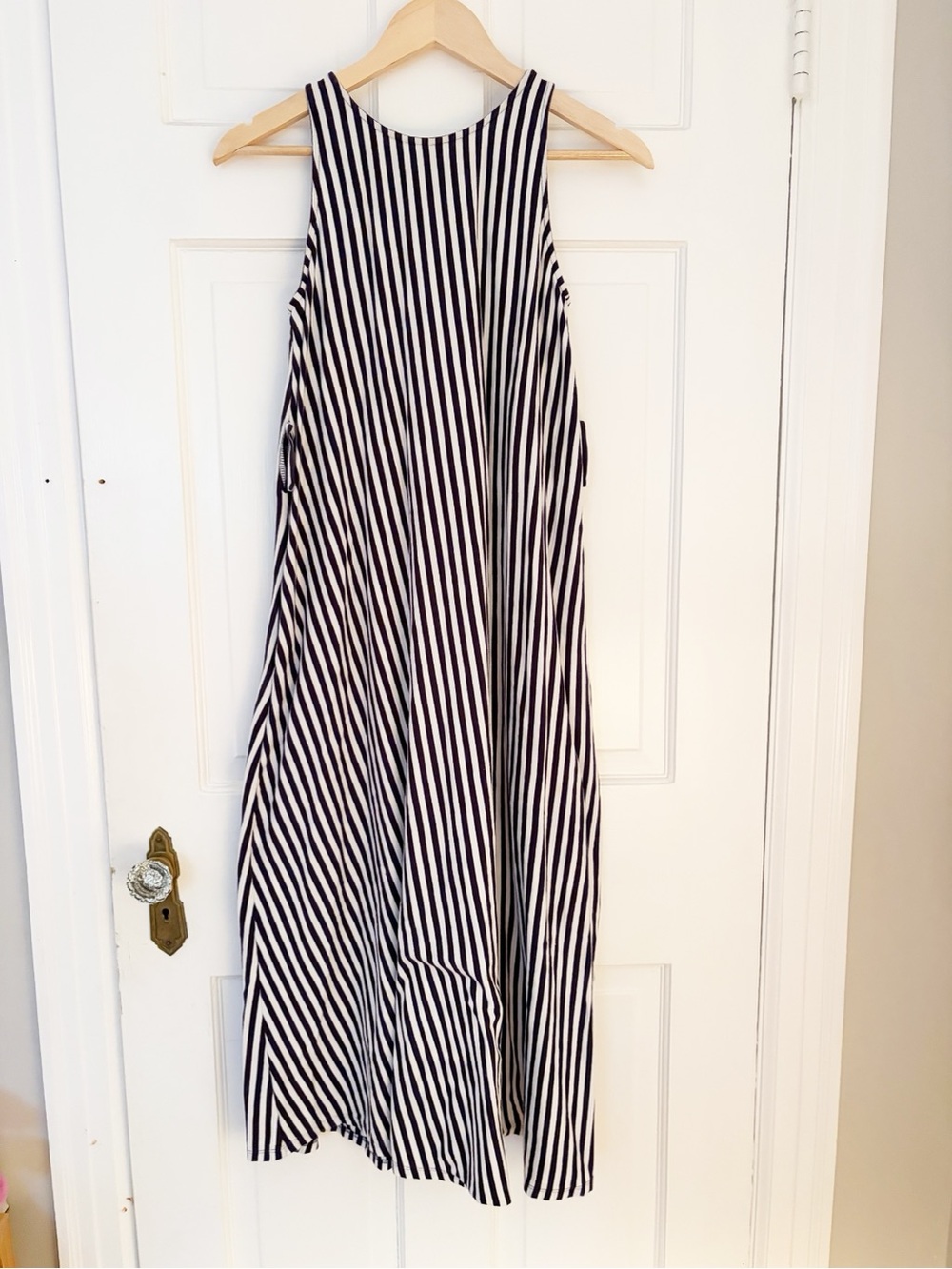 MDS Stripes Sleeveless A-Line Maxi Dress Navy & White Size 0 Nautical Dress Belt